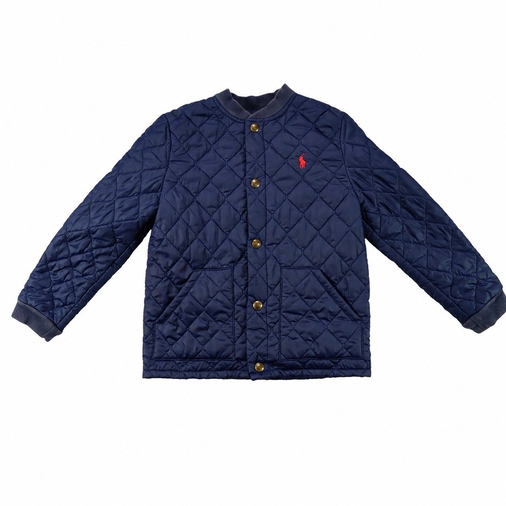 Polo Ralph Lauren Kids Navy Quilted Richmond Bomber Jacket Size 7 Distressed